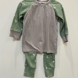 Moonlit Dreams Kids Pajama Set in Green and Gray